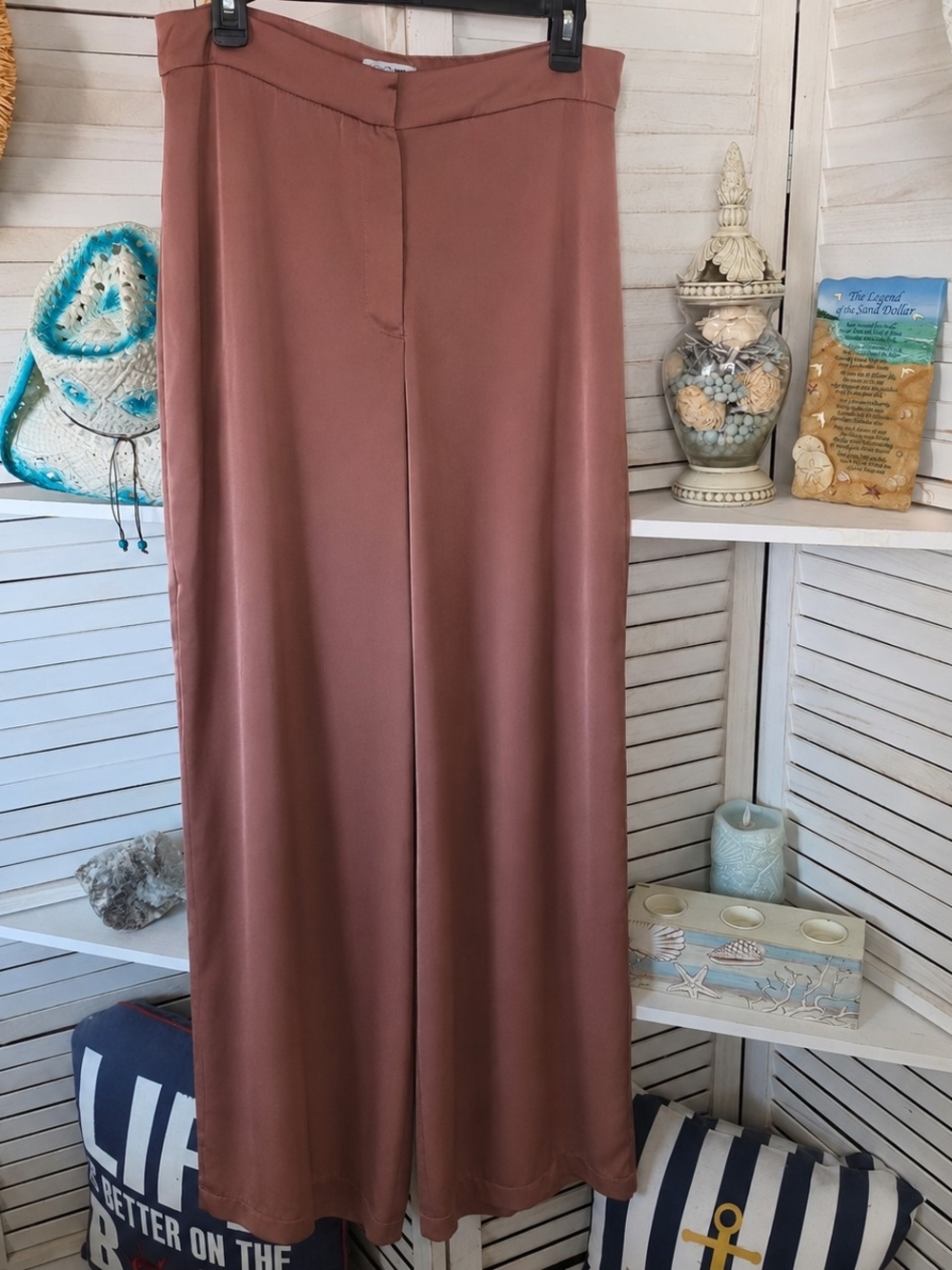 Fashion Nova Mauve Satin Wide Leg Pants Size L Dusty Rose Glam Formal Trousers